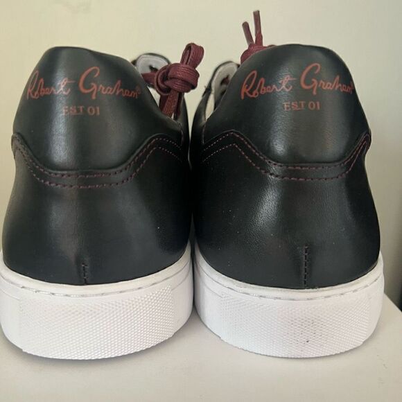 ROBERT GRAHAM Barrelman Leather Sneaker, Designer Black/Red Laces Size 11.5, NWT - Picture 8 of 16